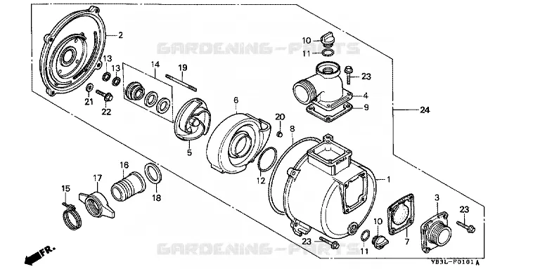 CARTER / ROUE MOBILE  (2) Honda jardin POMPES A EAU  WB WB30TK1  WB30TK1-G200